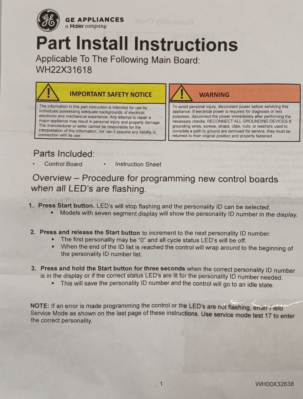 Tableau de commande principal de laveuse WG04F12055 840/845 S