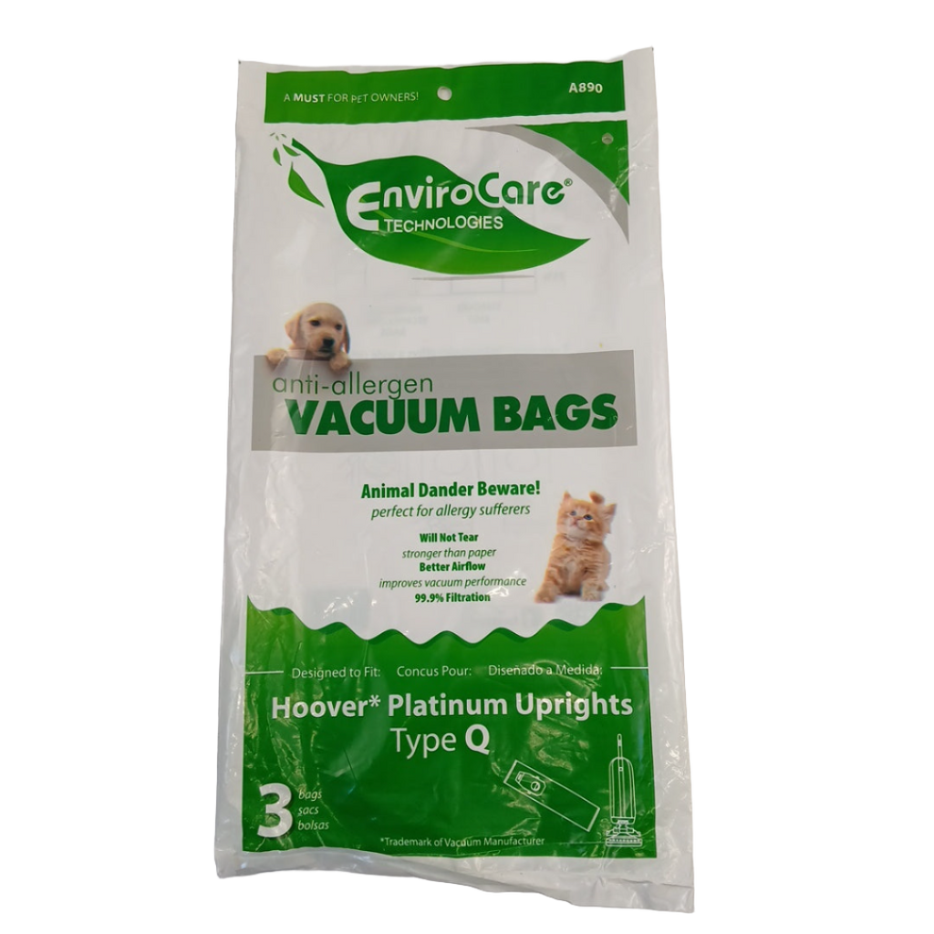 A890 Vacuum Bag, Type Q Anti-Allergen Vacuum Bags 3pk - XPart Supply