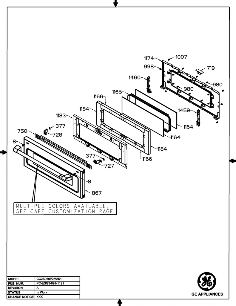 WS01L17307 Range Upper Oven Glass & Panel Door ASM