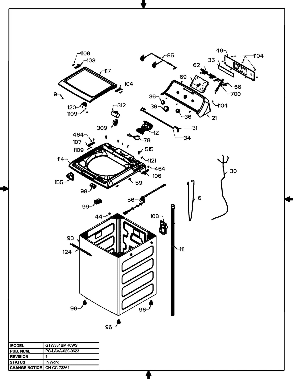 WW01L01525 Washer Metal Lid Assembly