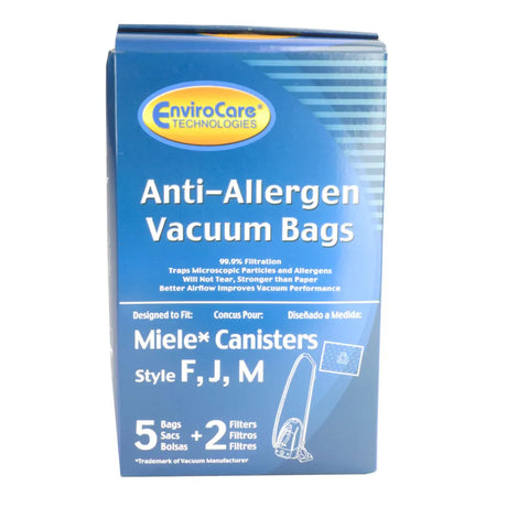 HEPA Microfiltration Bag for Miele Type F, J and M Canister Vacuum - Pack of 5 Bags + 2 Filters - Envirocare C205 - XPart Supply