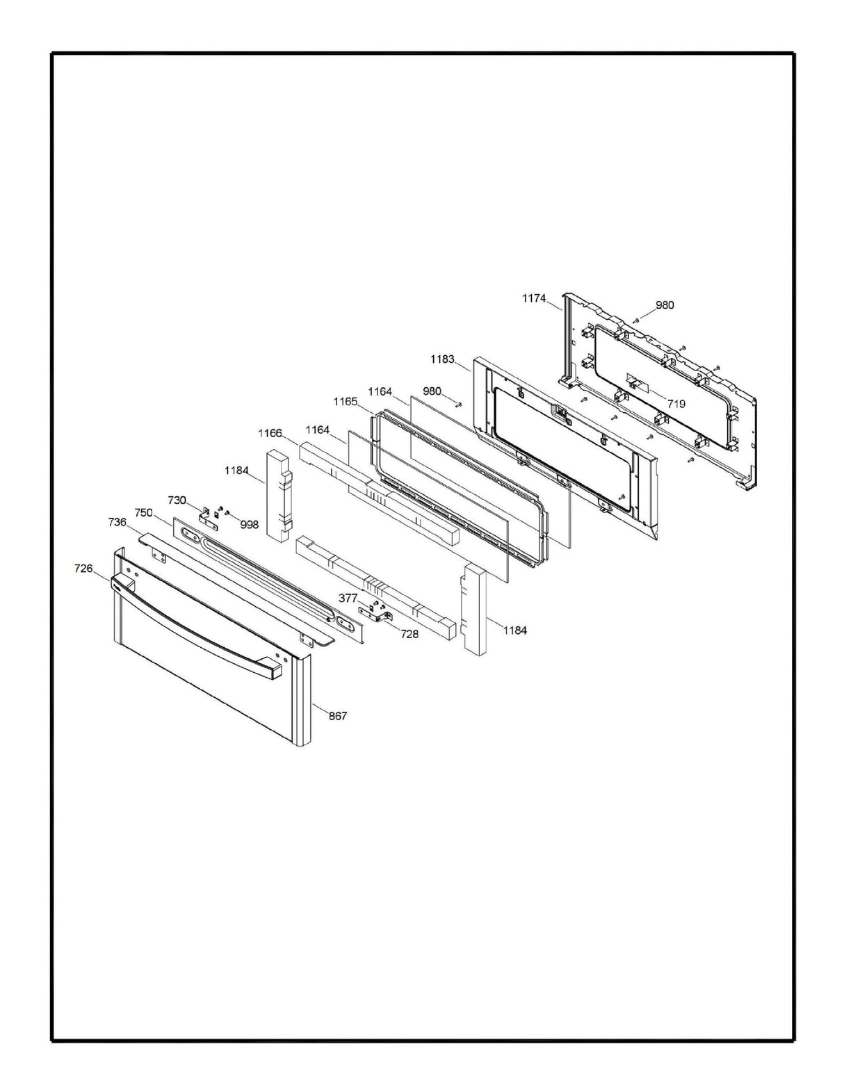 WS01L18514 Range Oven Glass & Door Panel Assembly